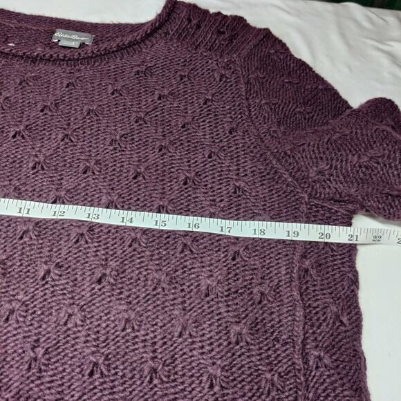 Eddie Bauer Women's Lambswool Camel Pointelle Knit Tunic Sweater Large Purple - Picture 9 of 10